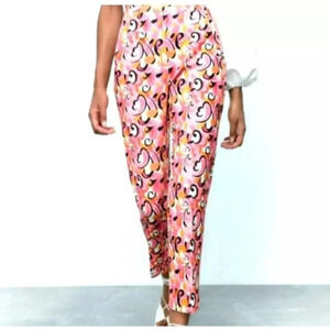 Zara Pants Size M Pink Floral Paisley '70s Retro Straight Leg Pleated Women's